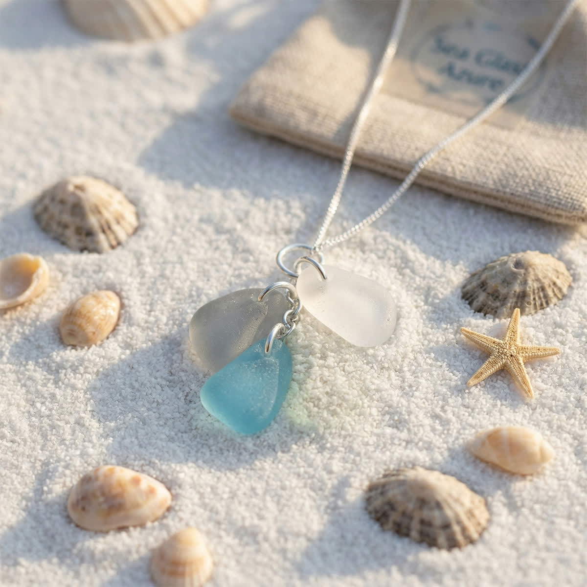 Timeless Tri-Color Sea Glass Cluster Necklace - image 6