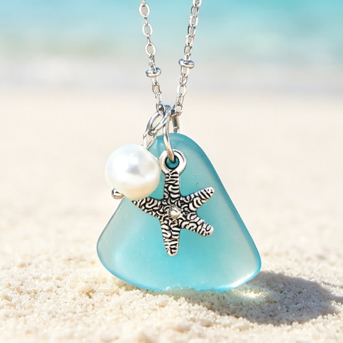 FREE Today: Artisanal Tumbled Teardrop Charm Sea Glass Necklace - Aqua - image 1