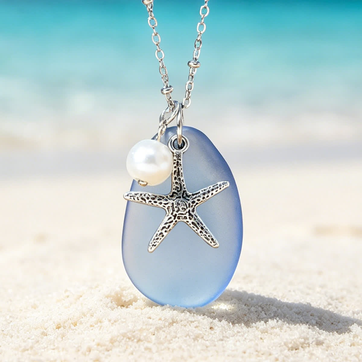 FREE Today: Artisanal Tumbled Teardrop Charm Sea Glass Necklace - Light Purple - image 8