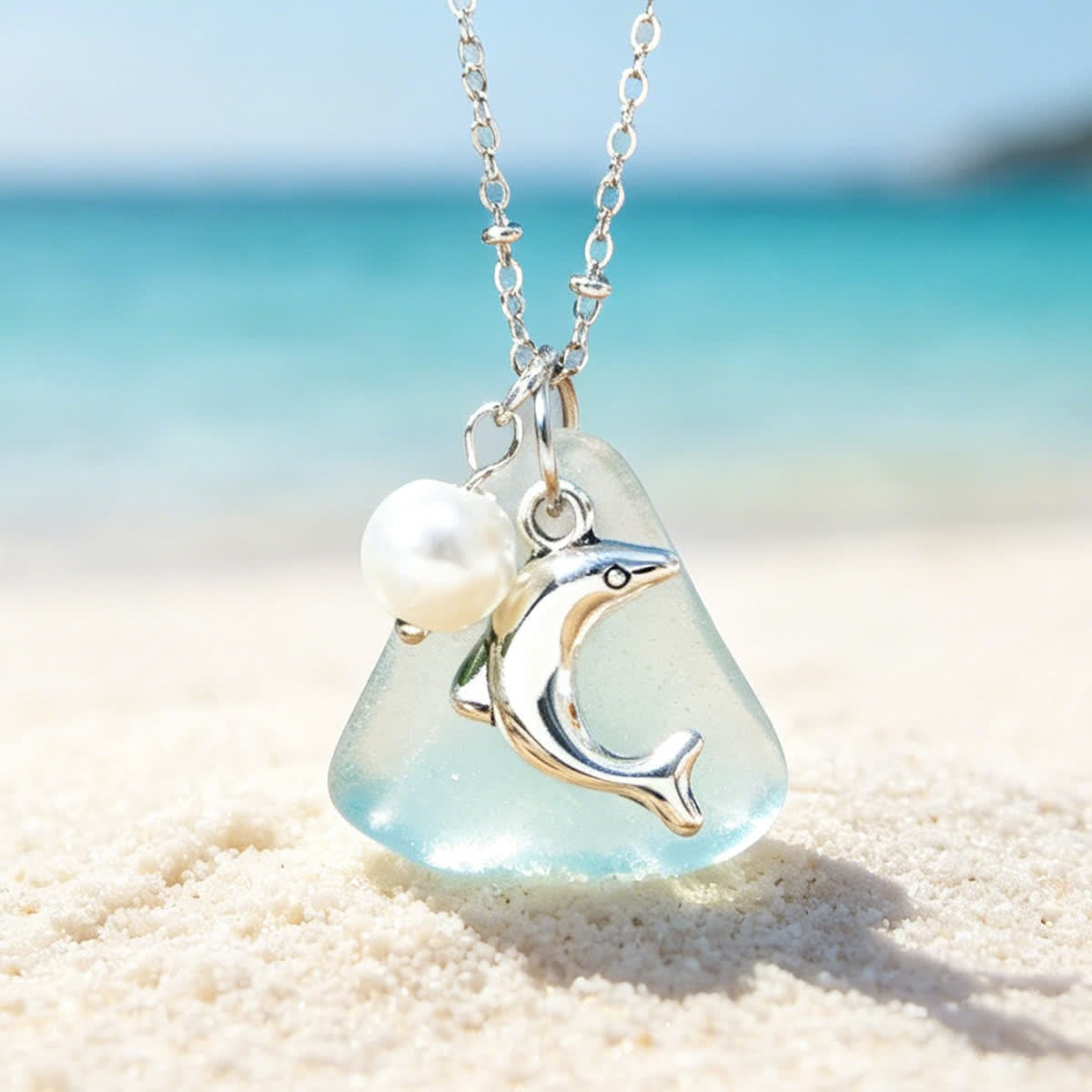 FREE Today: Artisanal Tumbled Teardrop Charm Sea Glass Necklace - White - image 7
