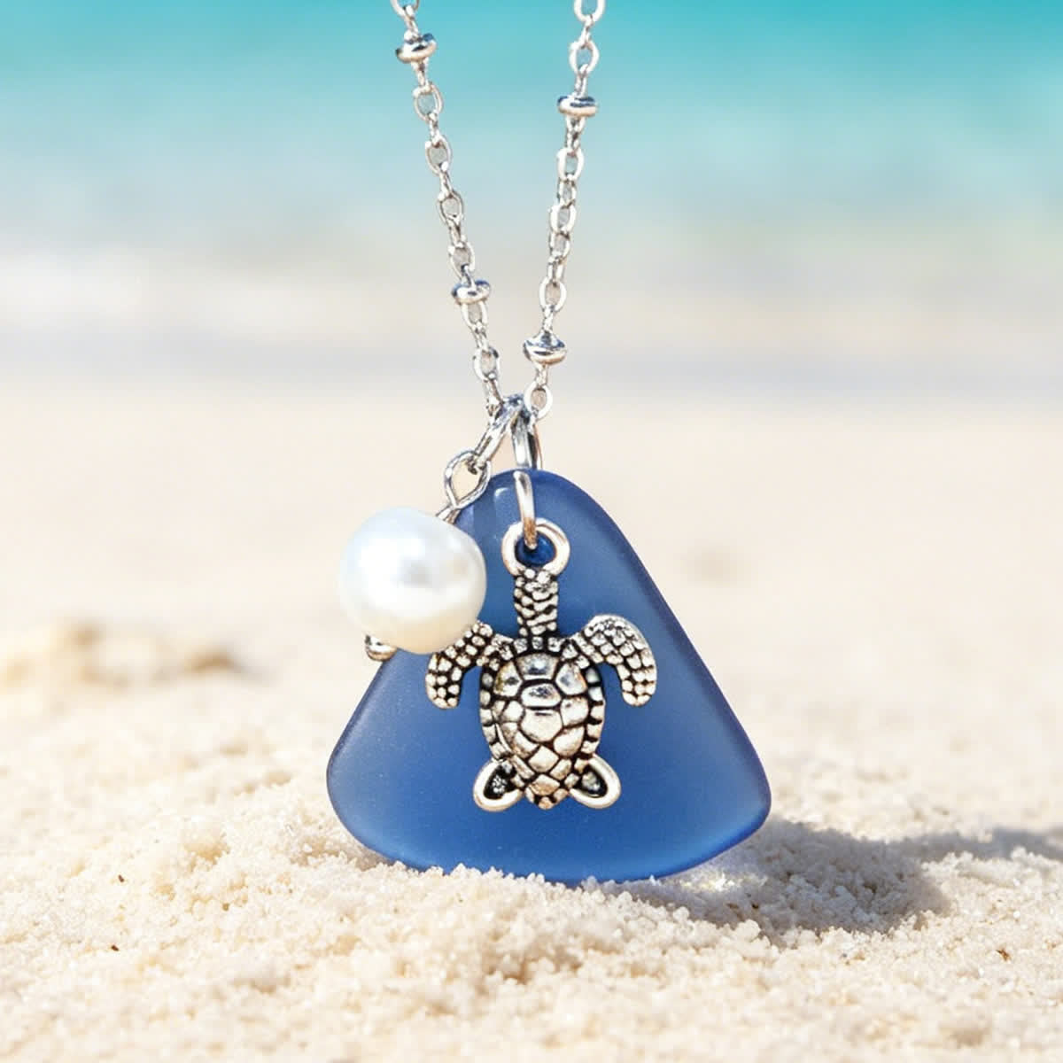 FREE Today: Artisanal Tumbled Teardrop Charm Sea Glass Necklace - Blue - image 9