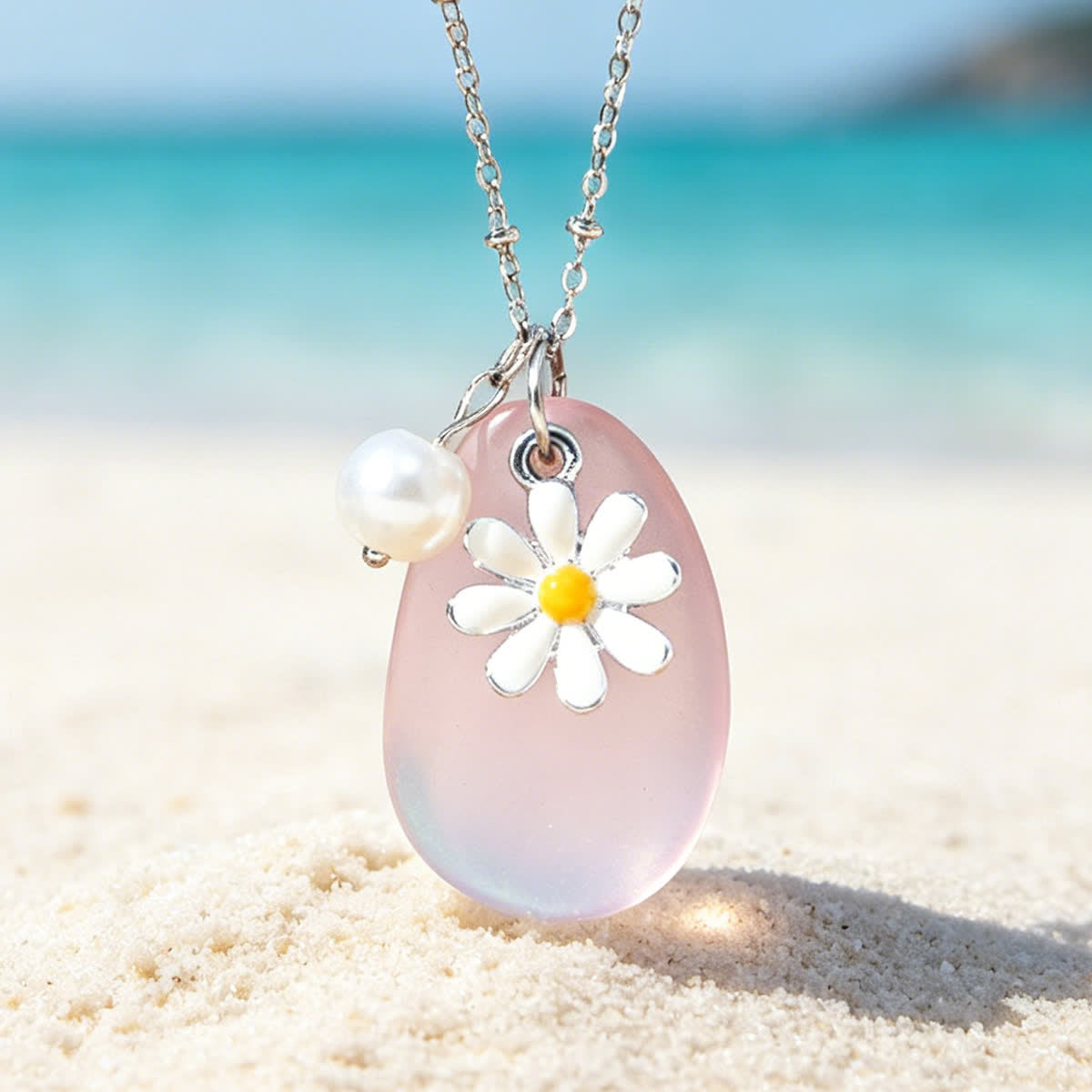 FREE Today: Artisanal Tumbled Teardrop Charm Sea Glass Necklace - Pink - image 6