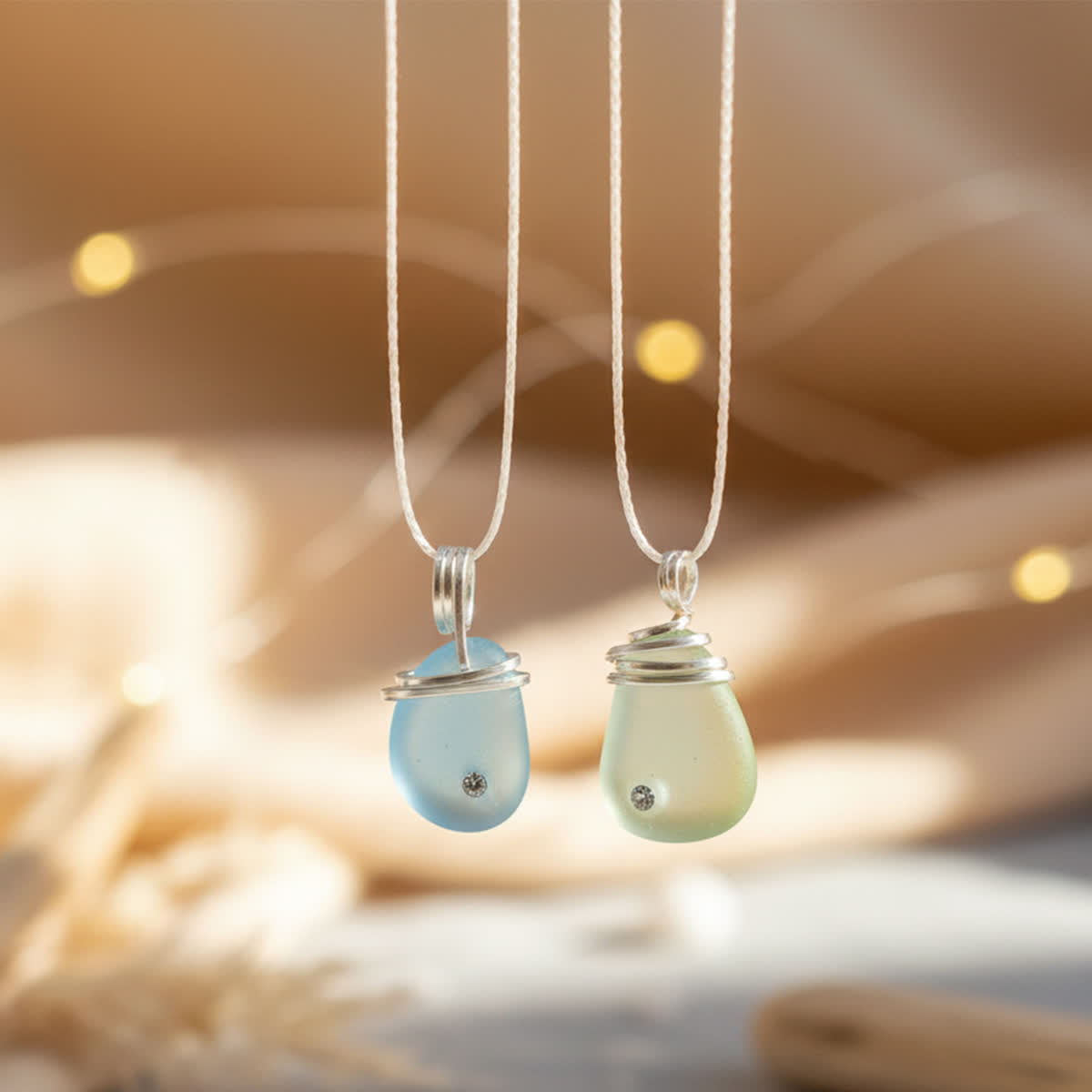 Round Boho Ocean Inspired Sea Glass Drop Necklace - image 3