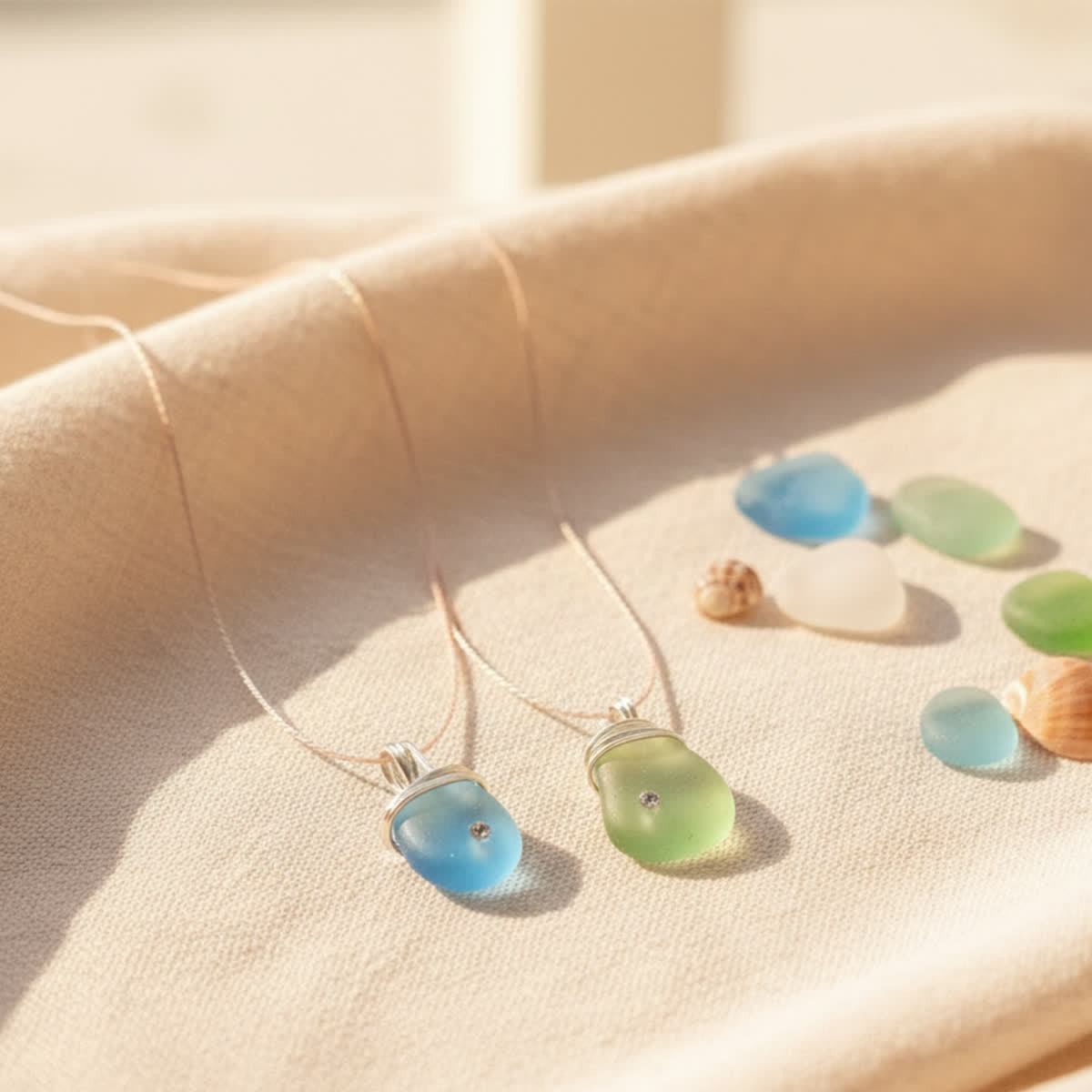 Round Boho Ocean Inspired Sea Glass Drop Necklace - image 2
