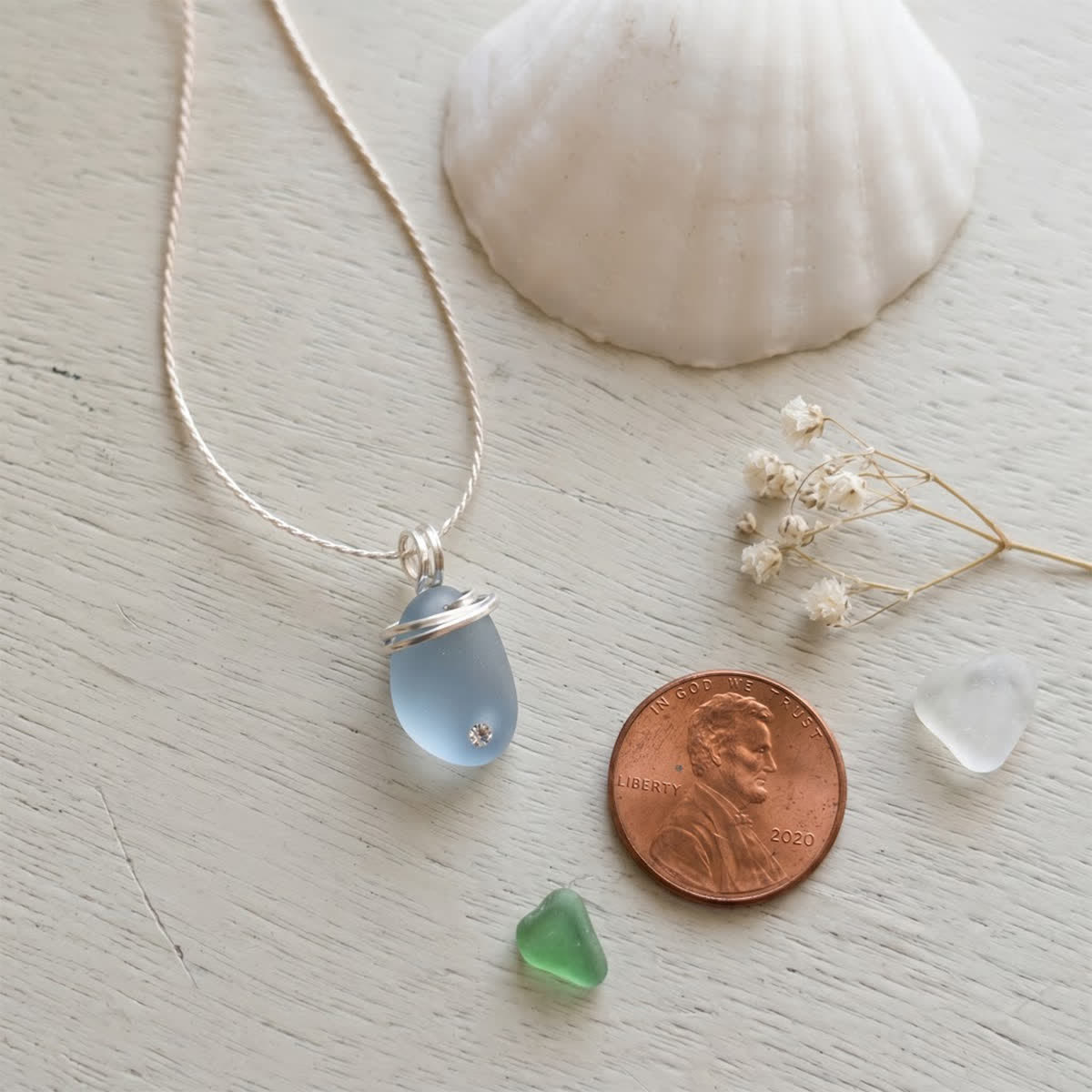 Round Boho Ocean Inspired Sea Glass Drop Necklace - image 4