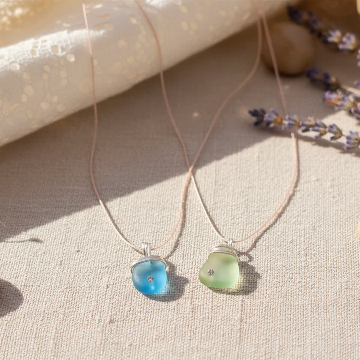 Round Boho Ocean Inspired Sea Glass Drop Necklace - image 0