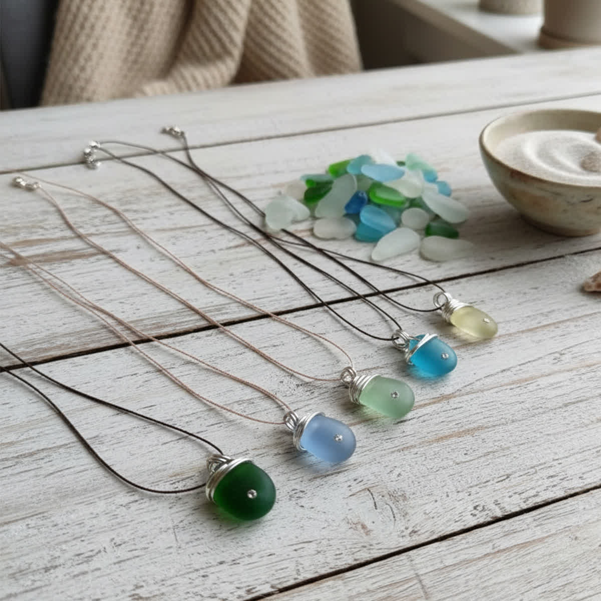 Round Boho Ocean Inspired Sea Glass Drop Necklace - image 12