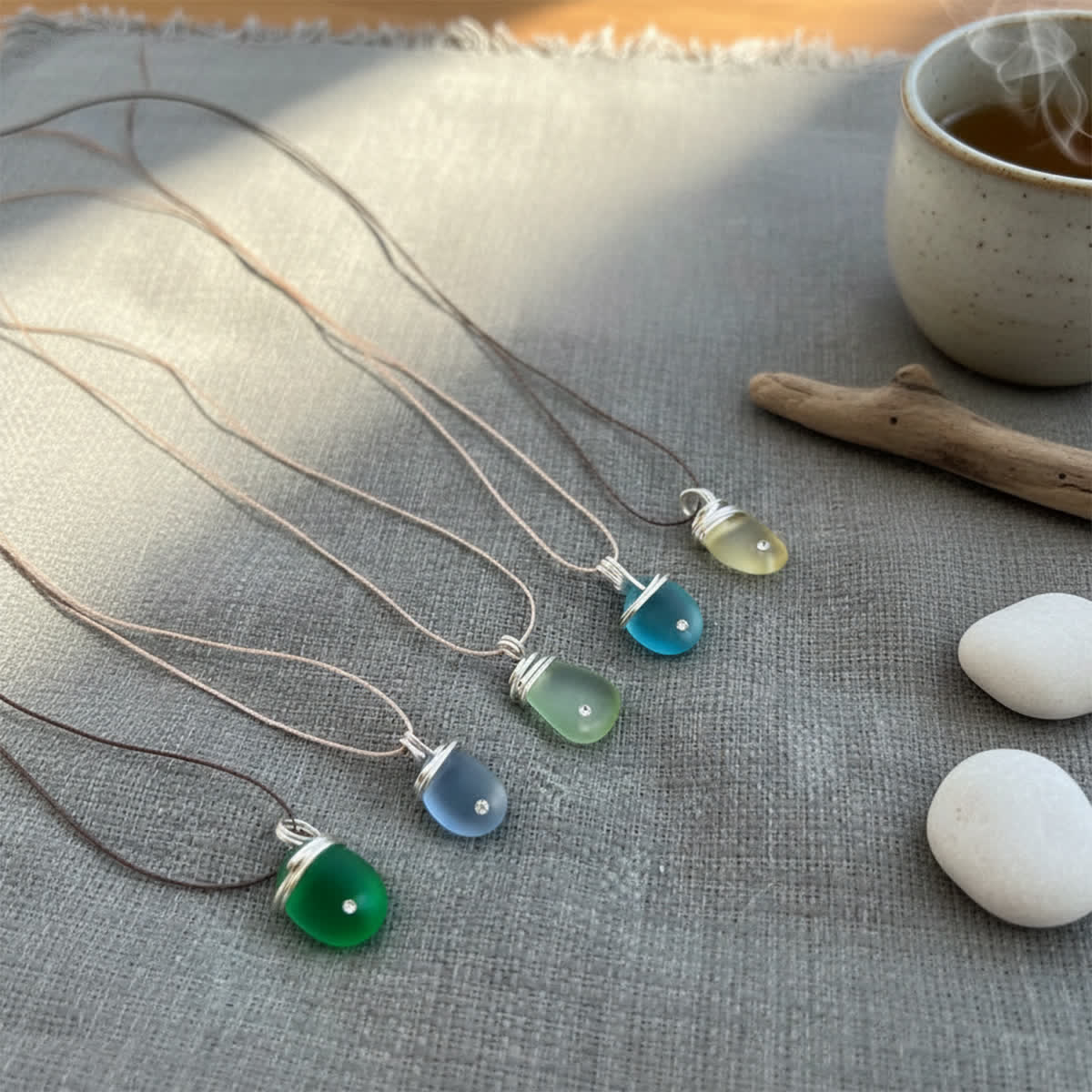 Round Boho Ocean Inspired Sea Glass Drop Necklace - image 11