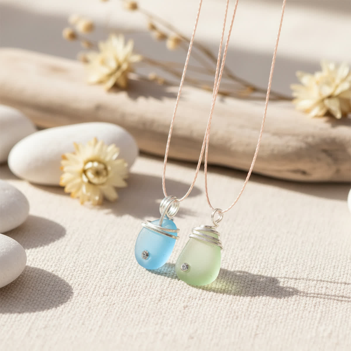 Round Boho Ocean Inspired Sea Glass Drop Necklace - image 5