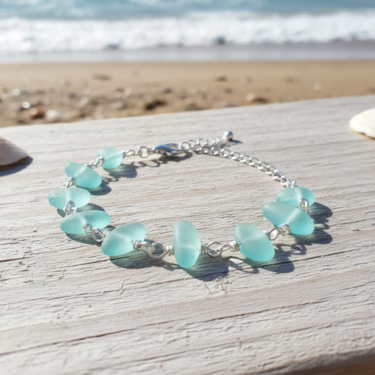 Frosted Blue Aqua Handcrafted Sea Glass Bracelet - image 2