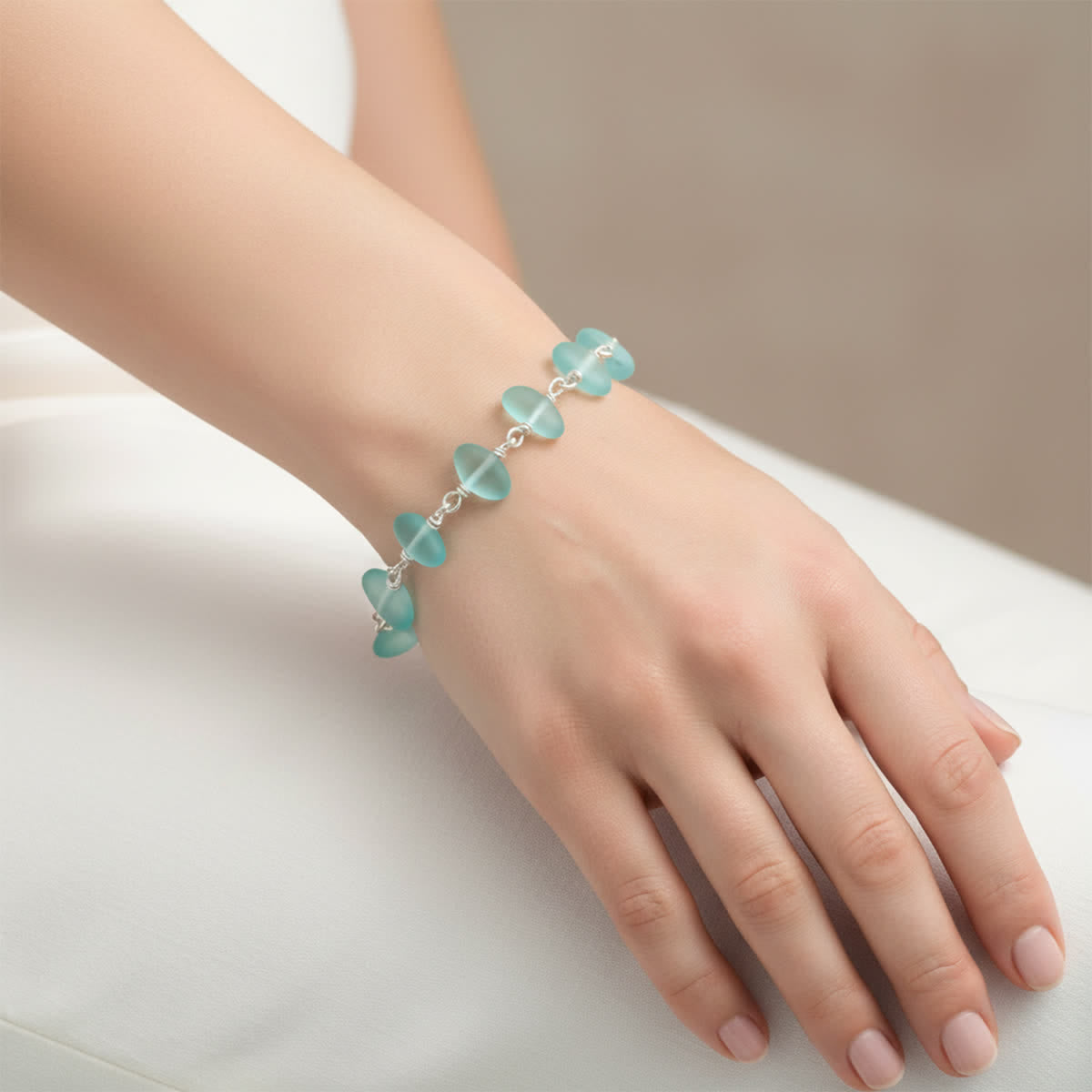 Frosted Blue Aqua Handcrafted Sea Glass Bracelet - image 1