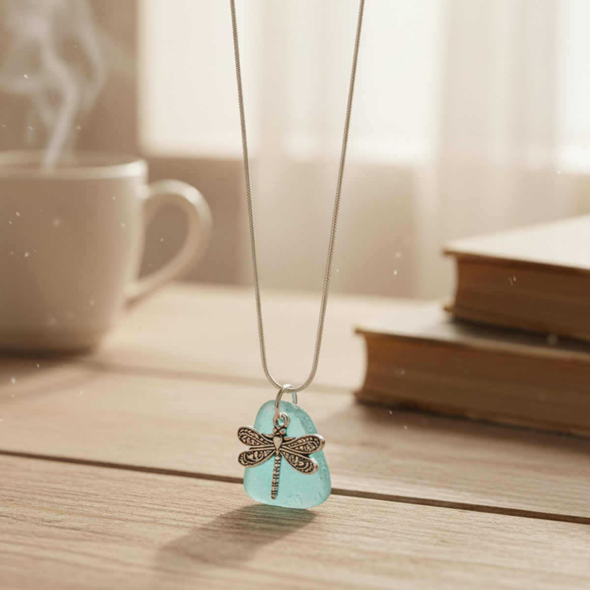 FREE Today: Silver Dragonfly Charm Aqua Sea Glass Necklace - image 7