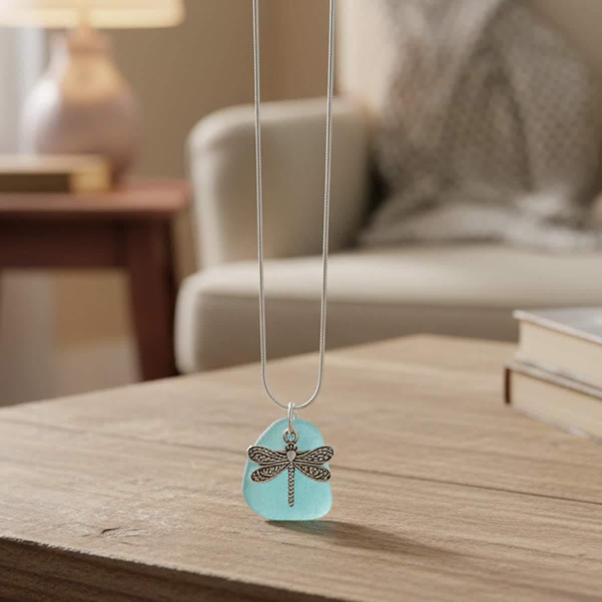 FREE Today: Silver Dragonfly Charm Aqua Sea Glass Necklace - image 6