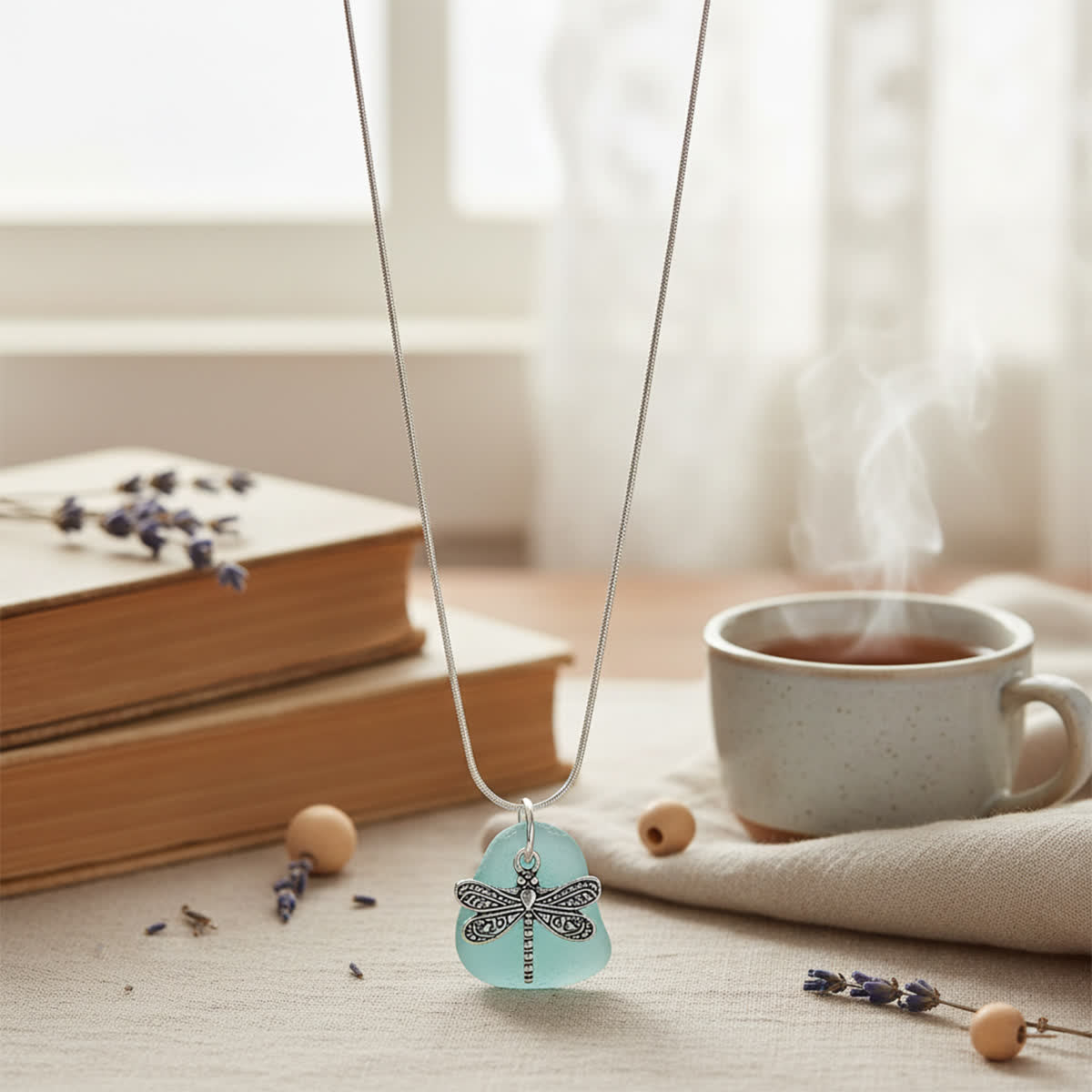 FREE Today: Silver Dragonfly Charm Aqua Sea Glass Necklace - image 5