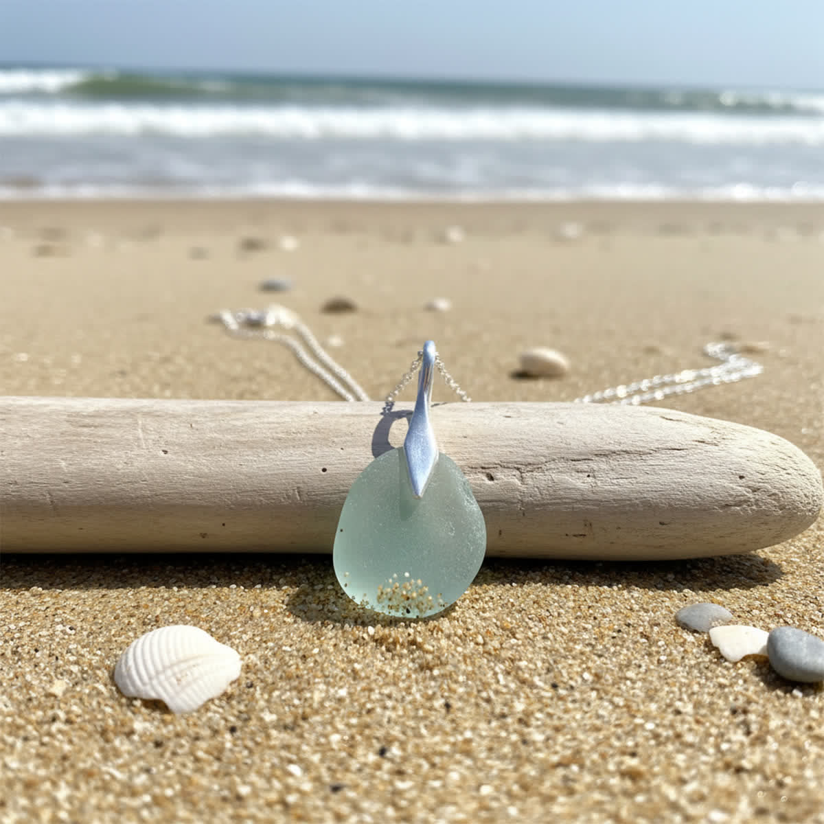 Handicrafted Single Aqua Blue Sea Glass Necklace - Aqua Blue - image 0