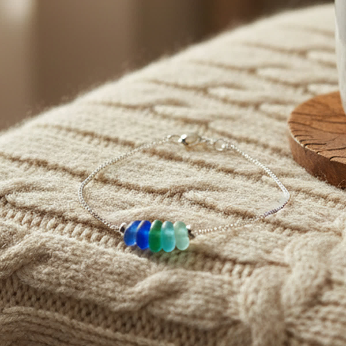Minimalist Bead Blue Dainty Genuine Sea Glass Anklet Necklace - image 1