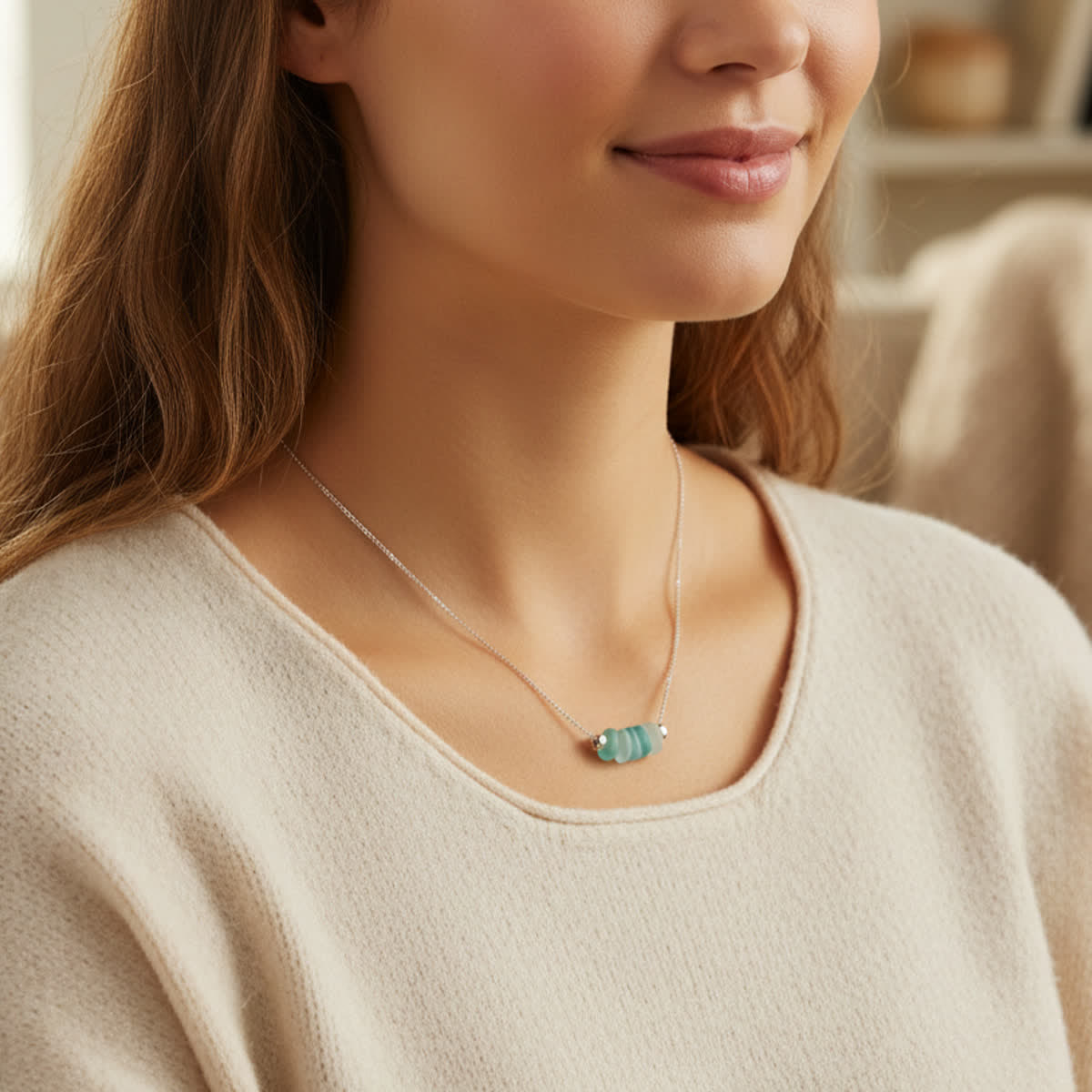 Minimalist Bead Blue Dainty Genuine Sea Glass Anklet Necklace - image 5