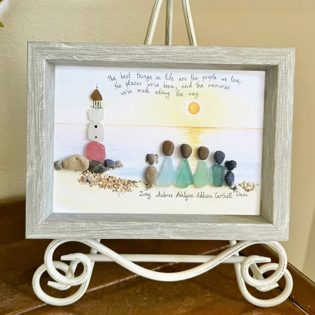 Custom Name Our Family By The Shore Sea Glass Framed Art - image 0