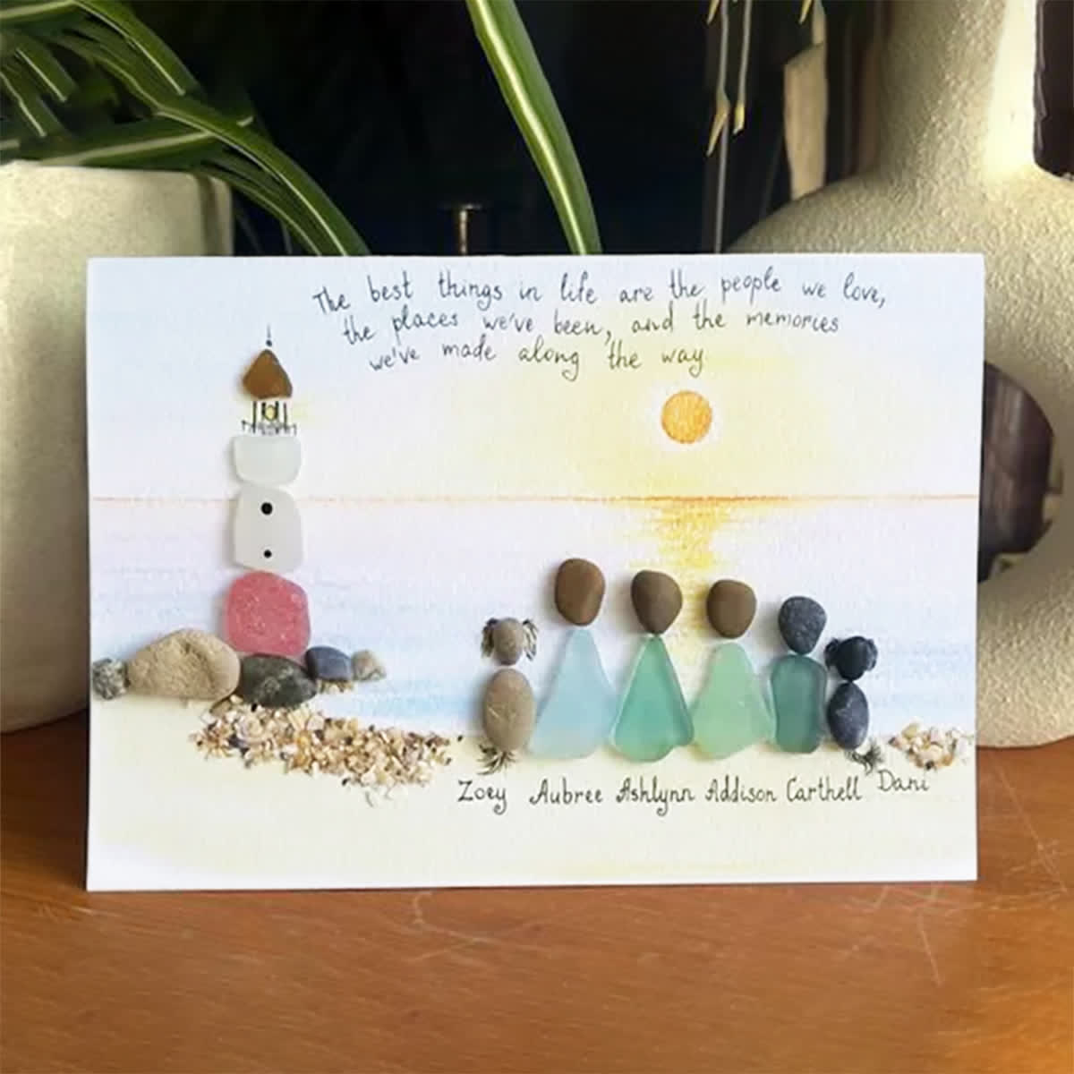 Custom Name Our Family By The Shore Sea Glass Framed Art - Seaglass Card - 6" X 8" - image 1