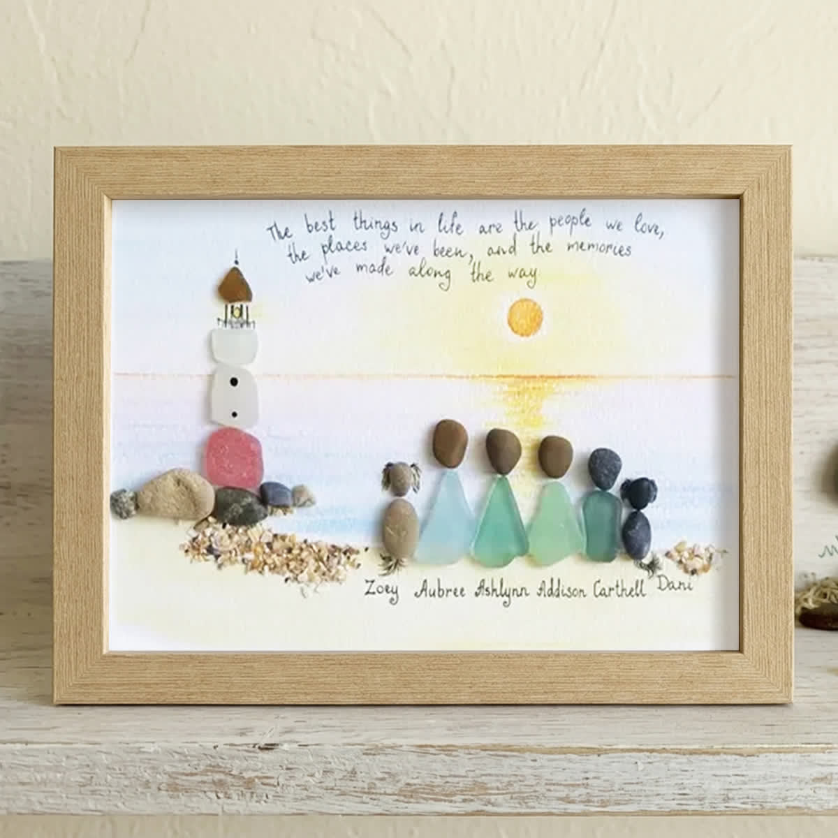 Custom Name Our Family By The Shore Sea Glass Framed Art - Oak - 6" X 8" - image 8