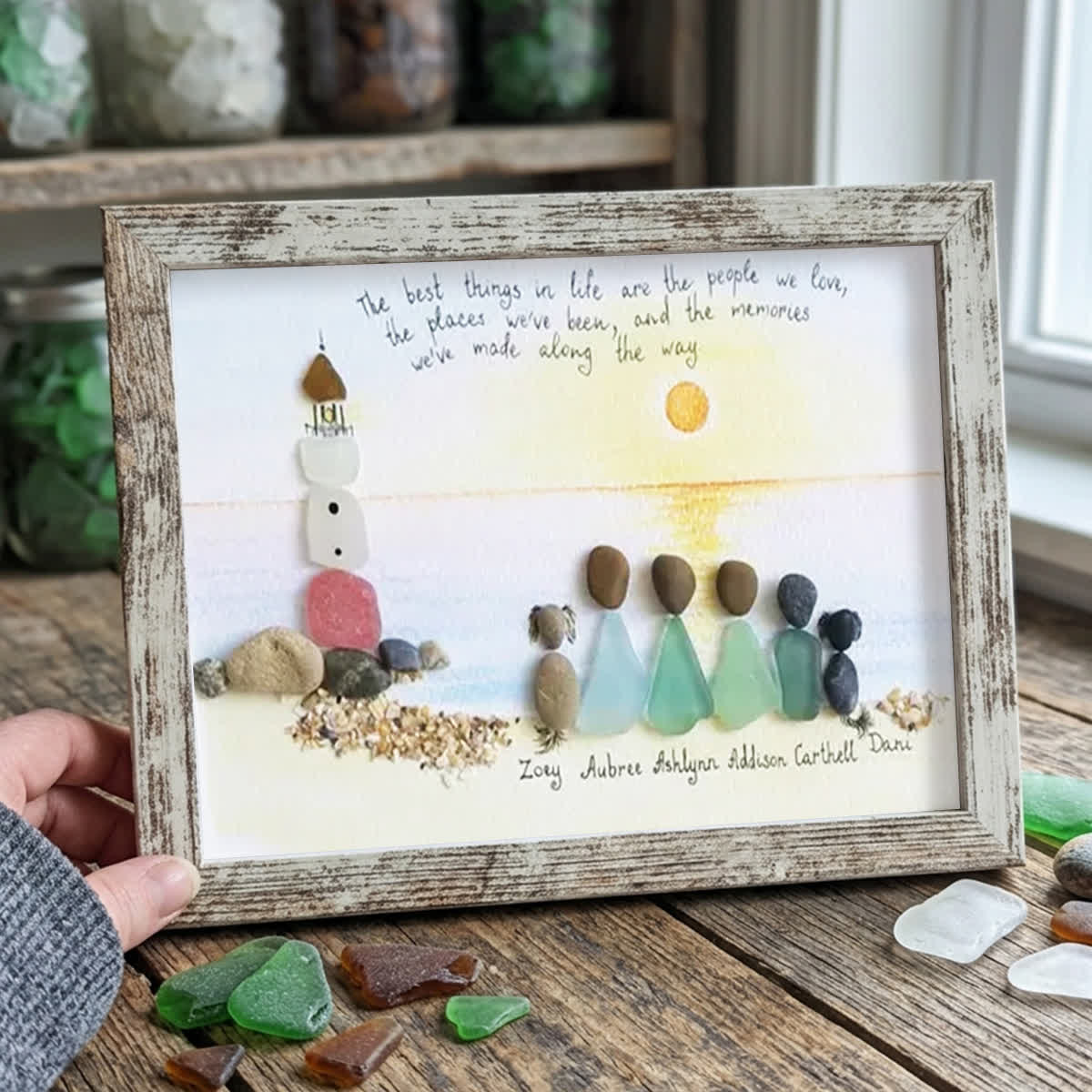Custom Name Our Family By The Shore Sea Glass Framed Art - Retro White - 6" X 8" - image 12