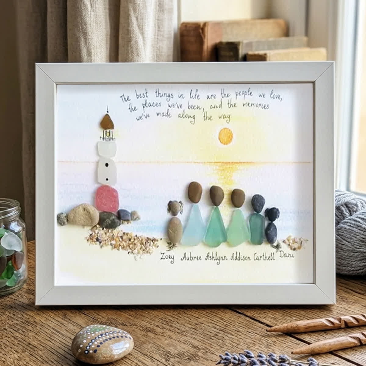 Custom Name Our Family By The Shore Sea Glass Framed Art - White - 6" X 8" - image 11