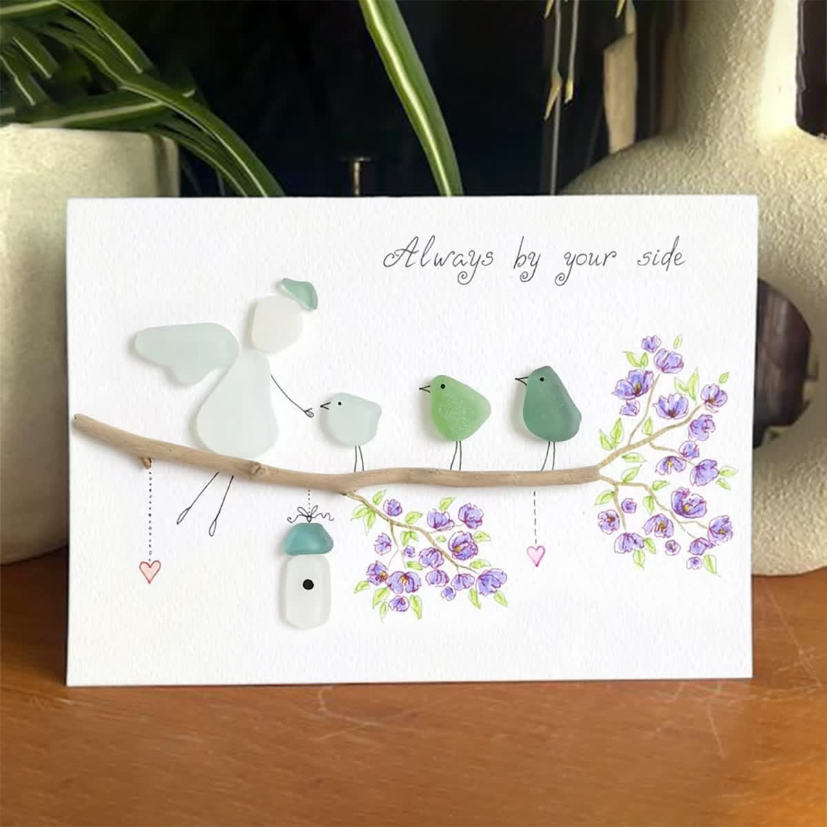 Angel & Bird Always By Your Side Sea Glass Framed Art - Seaglass Card - 6" X 8" - image 1