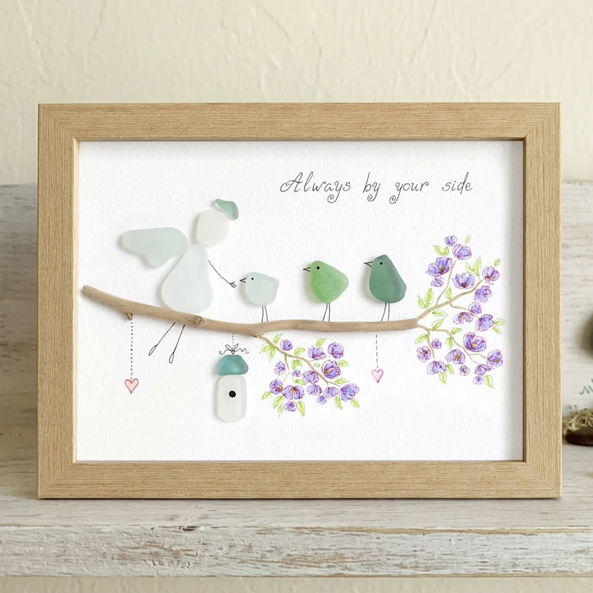 Angel & Bird Always By Your Side Sea Glass Framed Art - Oak - 6" X 8" - image 8