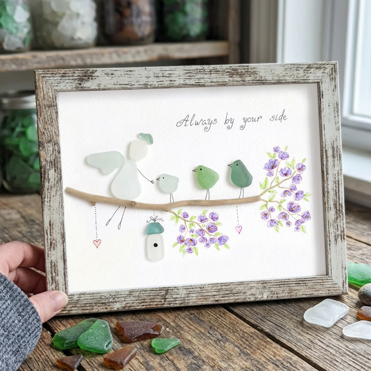 Angel & Bird Always By Your Side Sea Glass Framed Art - Retro White - 6" X 8" - image 12