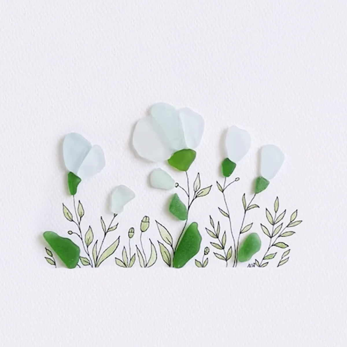 White Sea Glass Flower Bouquet Framed Art - image 2