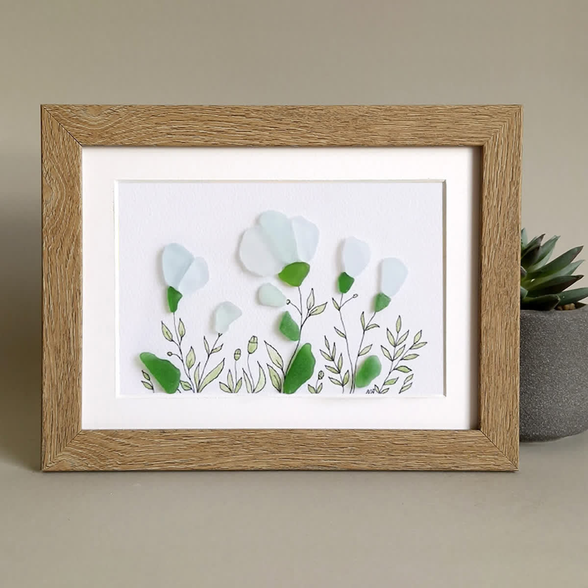 White Sea Glass Flower Bouquet Framed Art - image 5