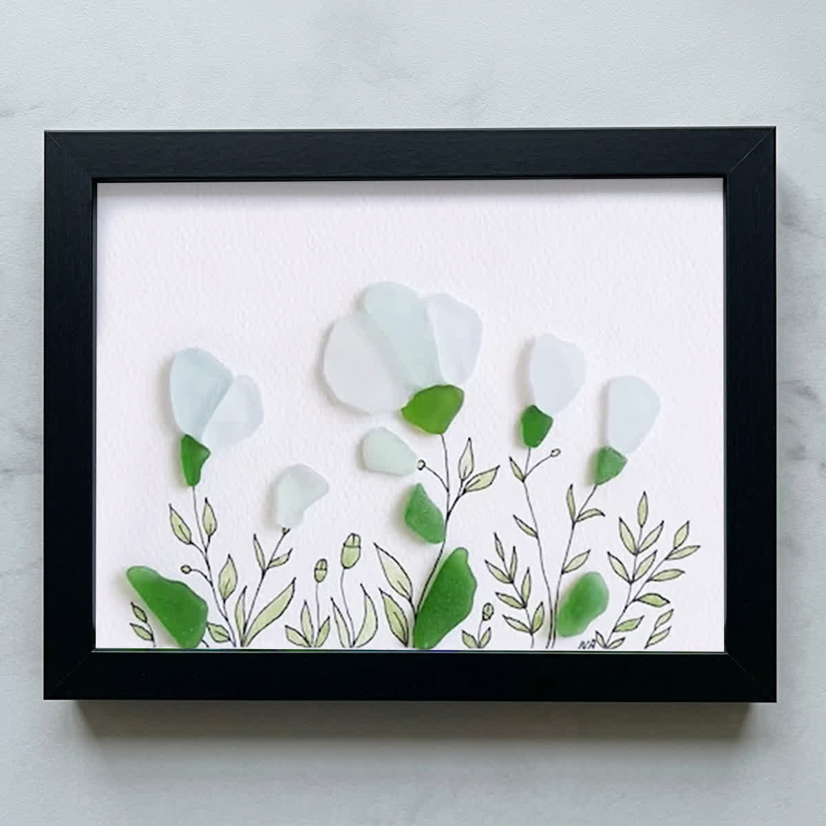 White Sea Glass Flower Bouquet Framed Art - Black - 6" X 8" - image 11