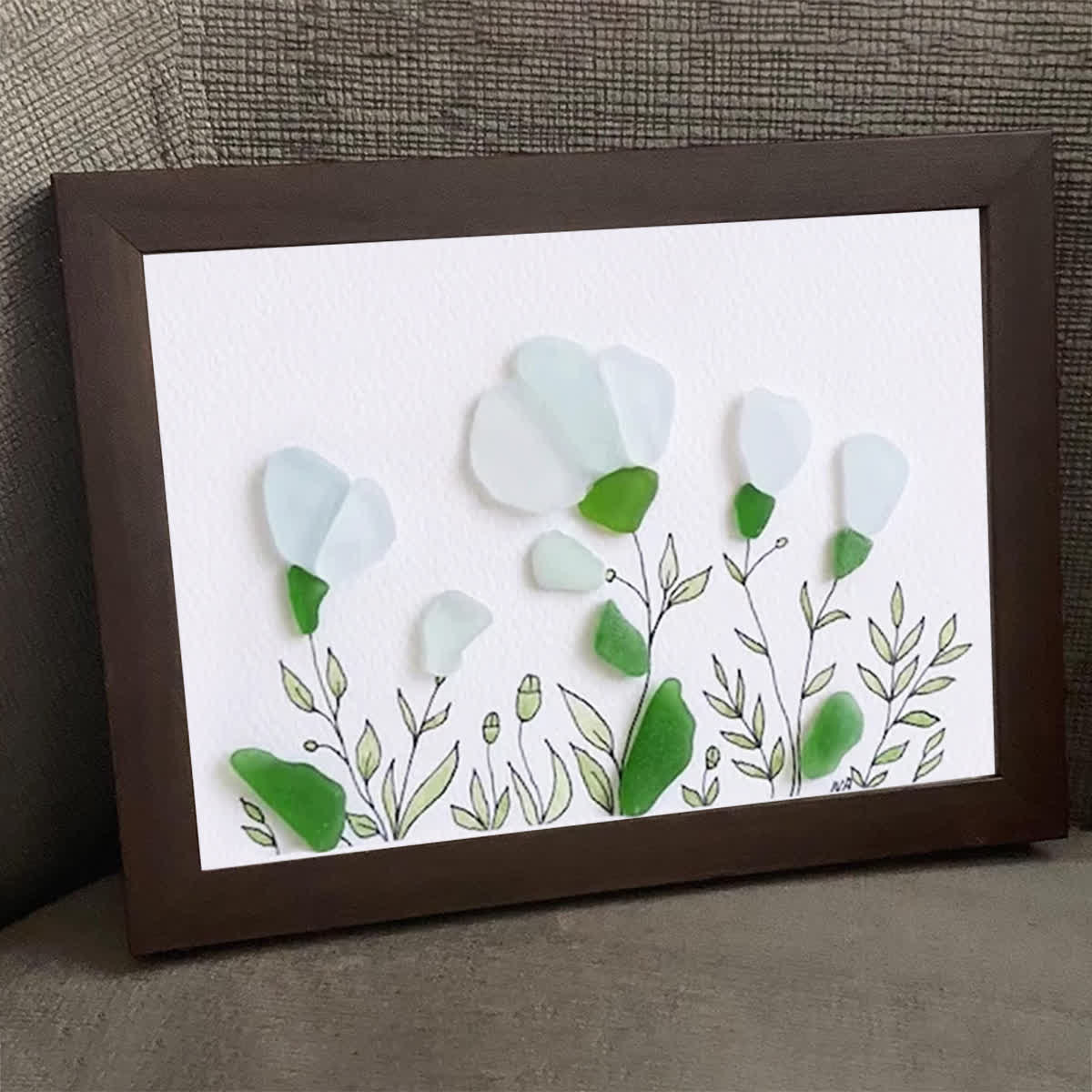 White Sea Glass Flower Bouquet Framed Art - image 4