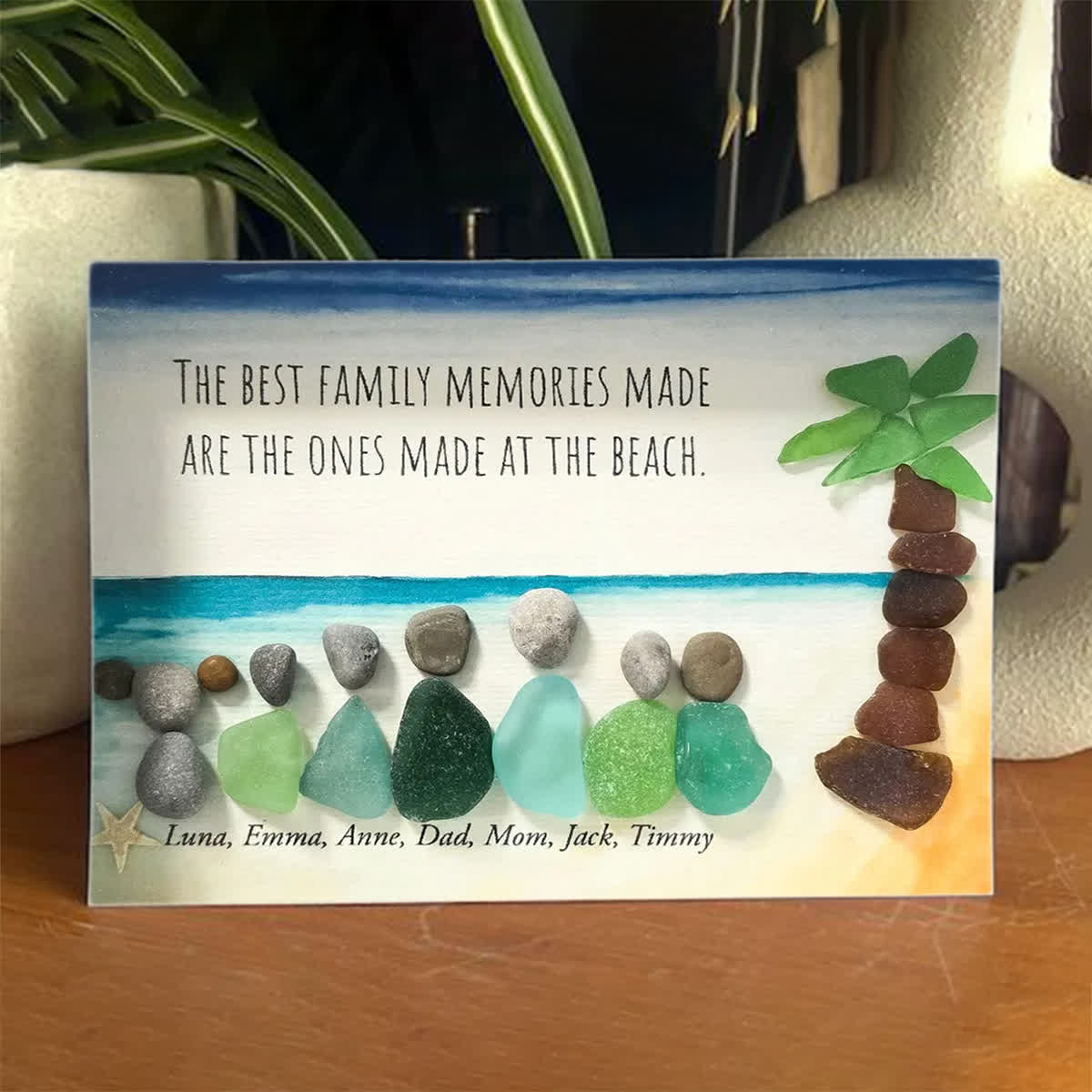 Custom Name The Best Family Memories Sea Glass Framed Art - Seaglass Card - 6" X 8" - image 1
