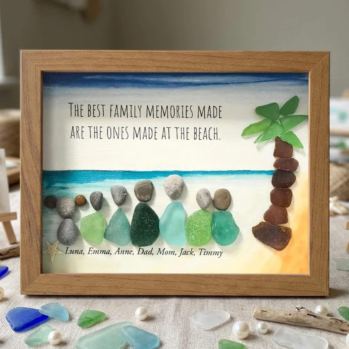 Custom Name The Best Family Memories Sea Glass Framed Art - Walnut Brown - 6" X 8" - image 10