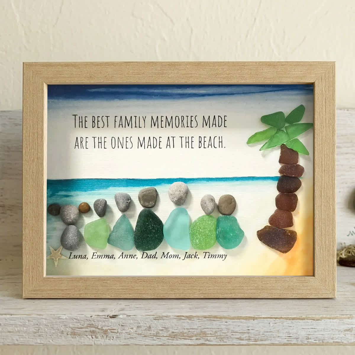 Custom Name The Best Family Memories Sea Glass Framed Art - Oak - 6" X 8" - image 9