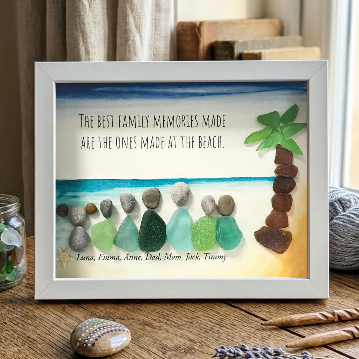 Custom Name The Best Family Memories Sea Glass Framed Art - White - 6" X 8" - image 12