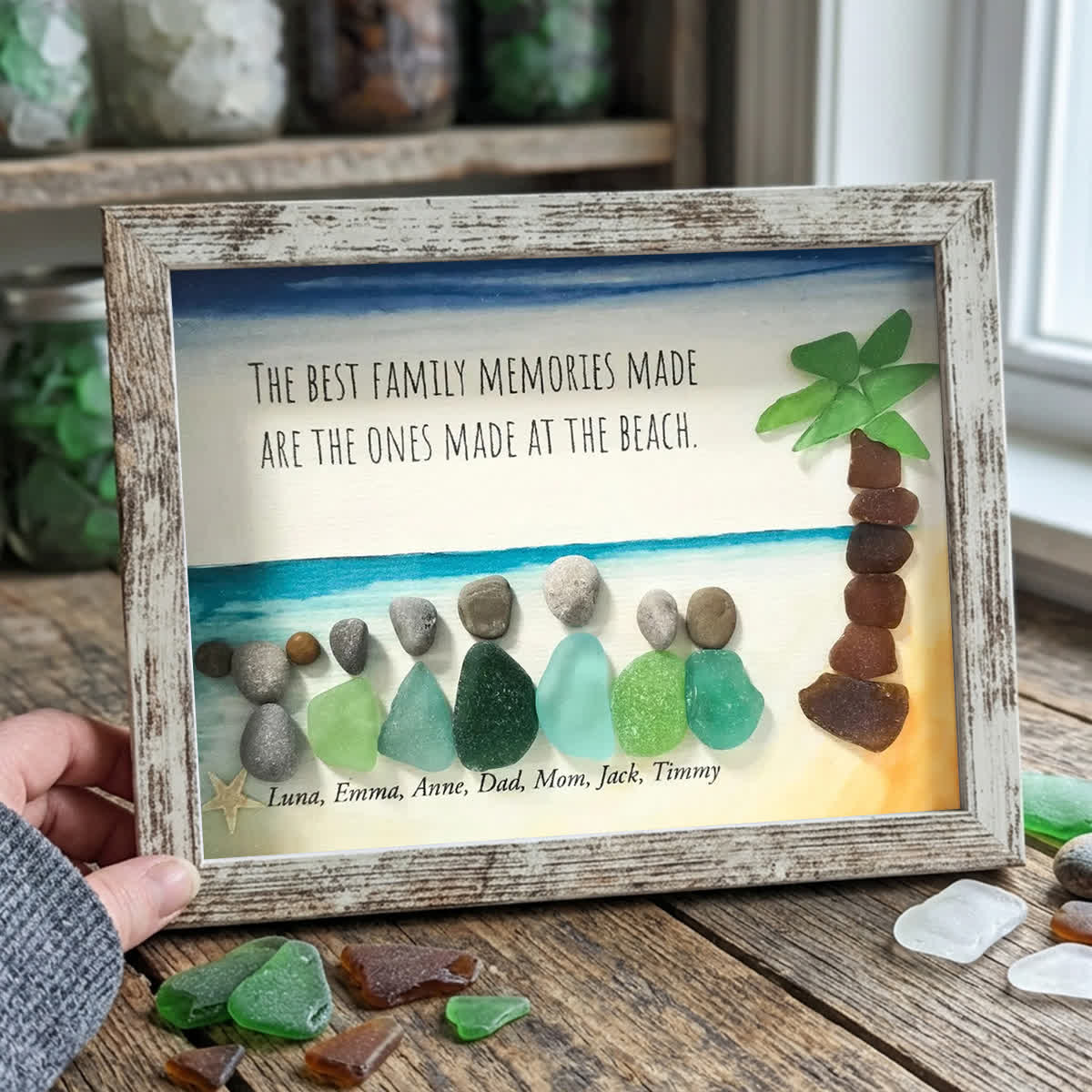 Custom Name The Best Family Memories Sea Glass Framed Art - Retro White - 6" X 8" - image 0