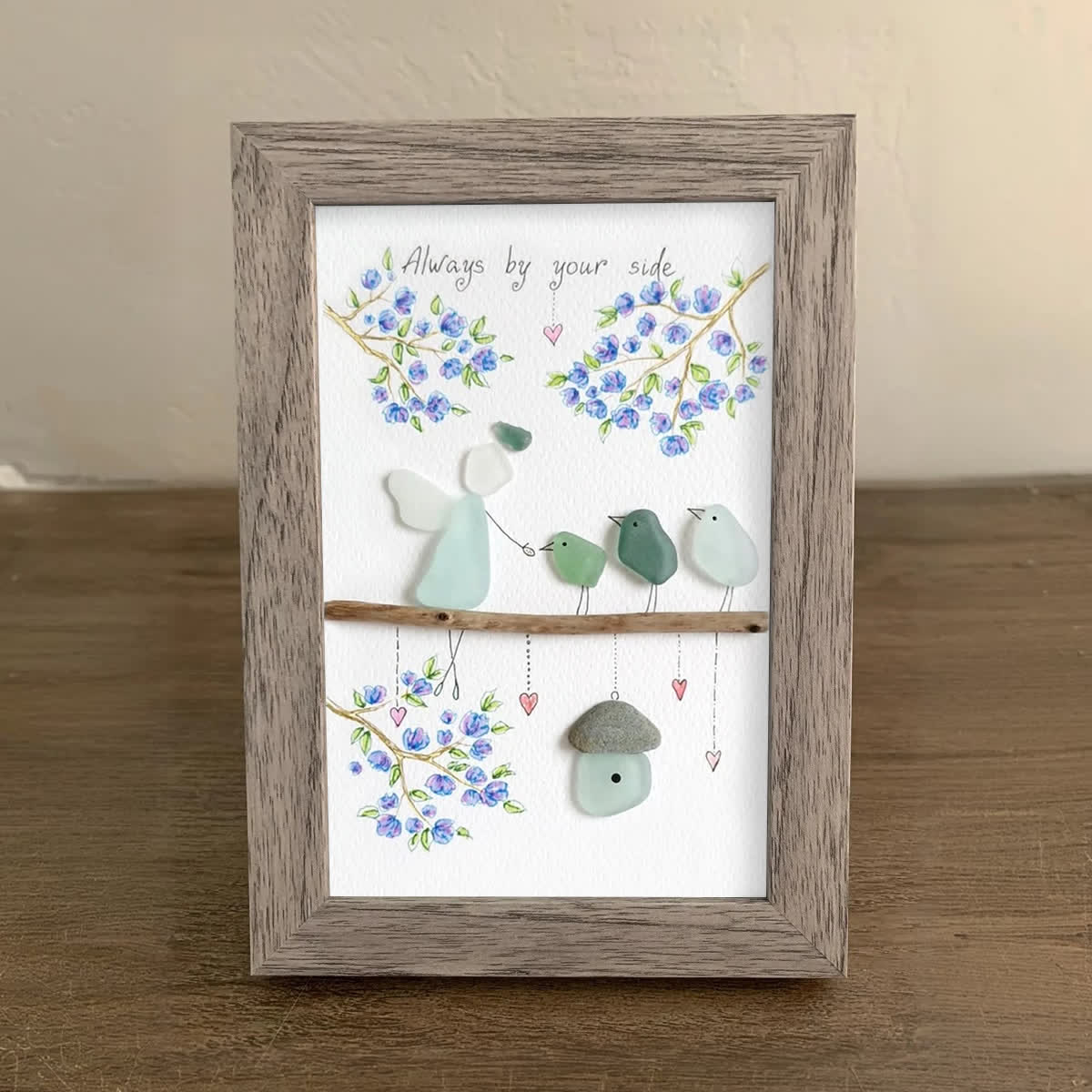 Blue Blossoms & Guardian Angel Sea Glass Framed Art - image 3