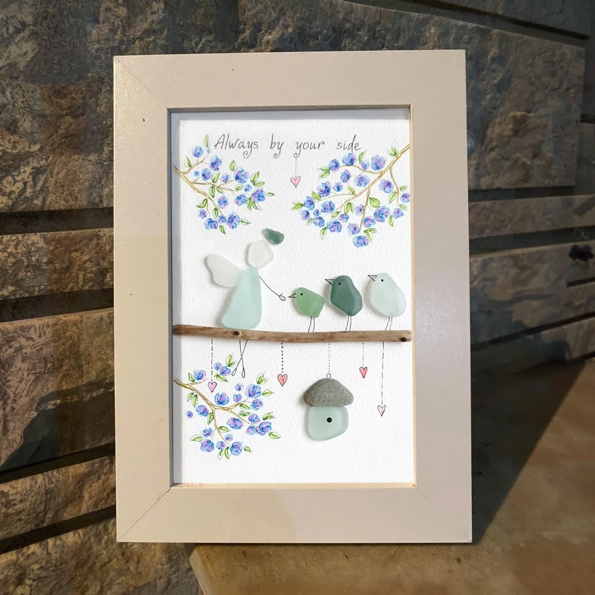 Blue Blossoms & Guardian Angel Sea Glass Framed Art - image 4