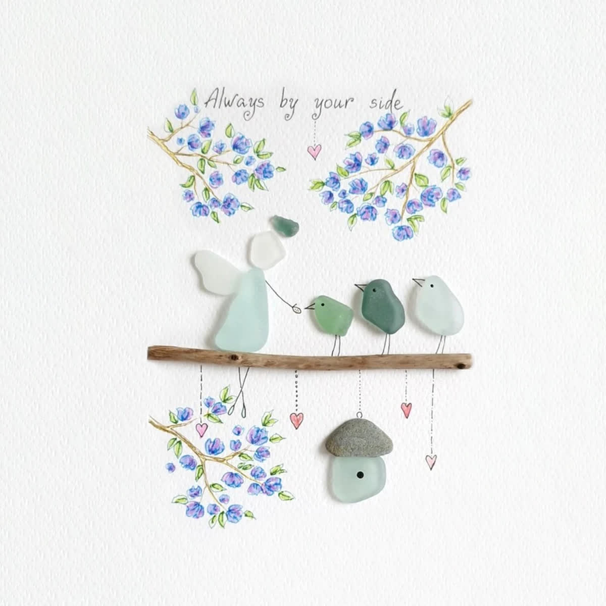 Blue Blossoms & Guardian Angel Sea Glass Framed Art - image 2