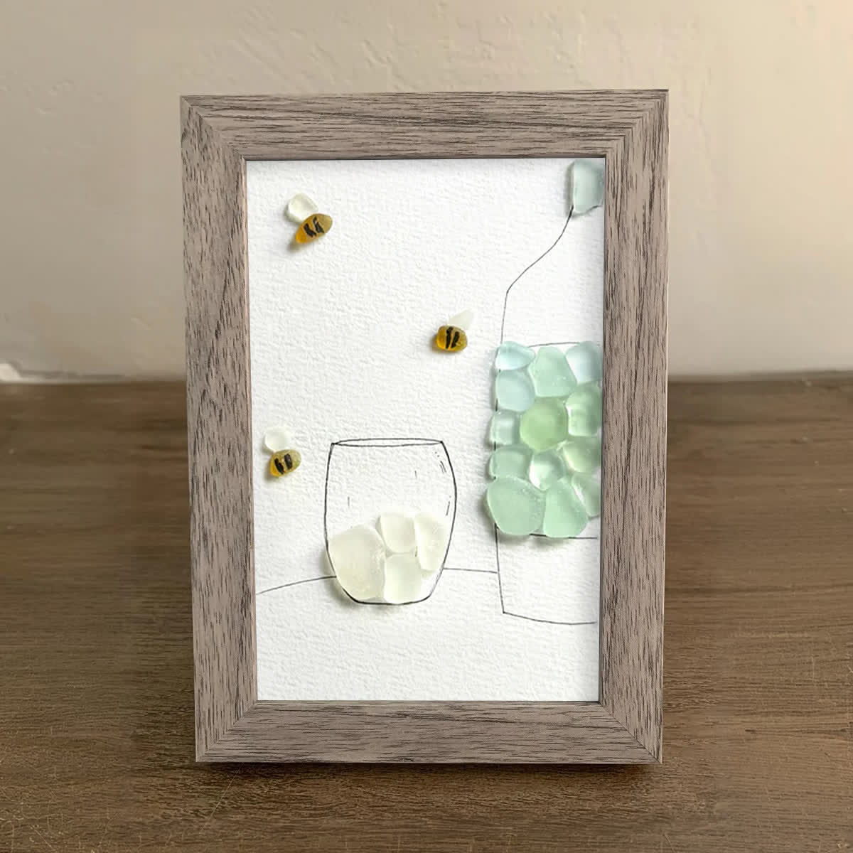 Little Joys Vase & Bees Sea Glass Framed Art - image 0