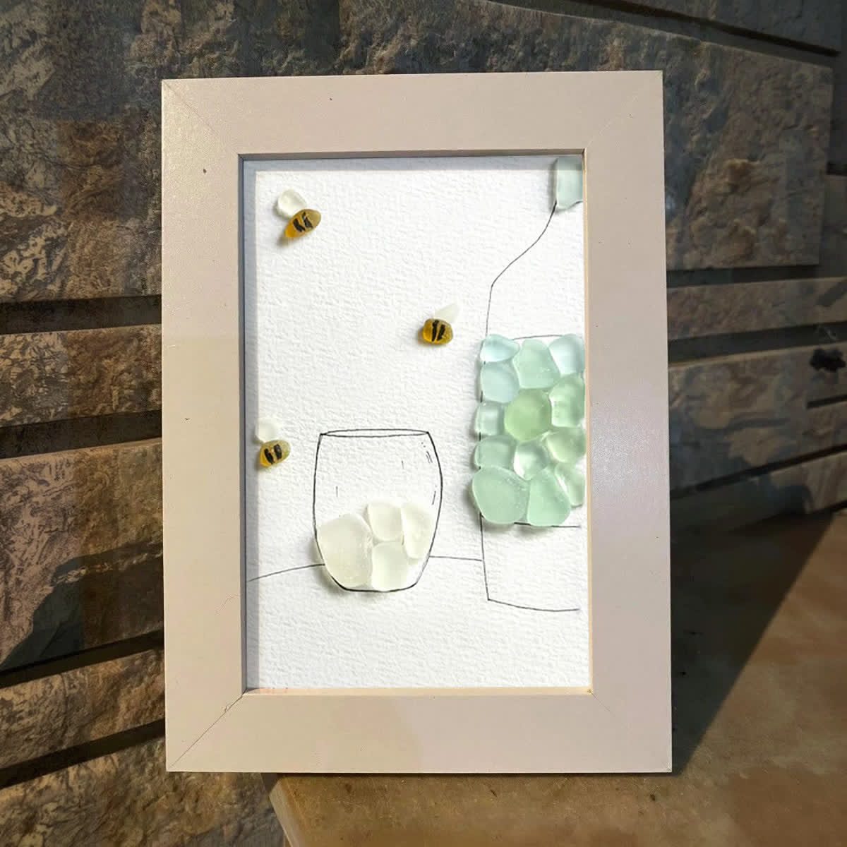 Little Joys Vase & Bees Sea Glass Framed Art - image 5