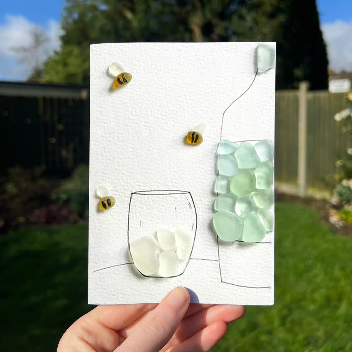 Little Joys Vase & Bees Sea Glass Framed Art - Seaglass Card - 8" X 6" - image 1