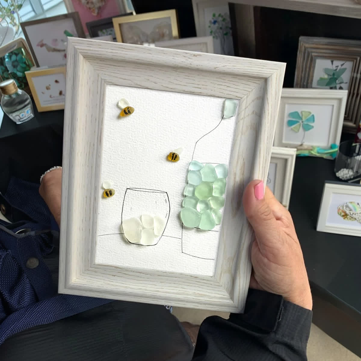 Little Joys Vase & Bees Sea Glass Framed Art - image 3