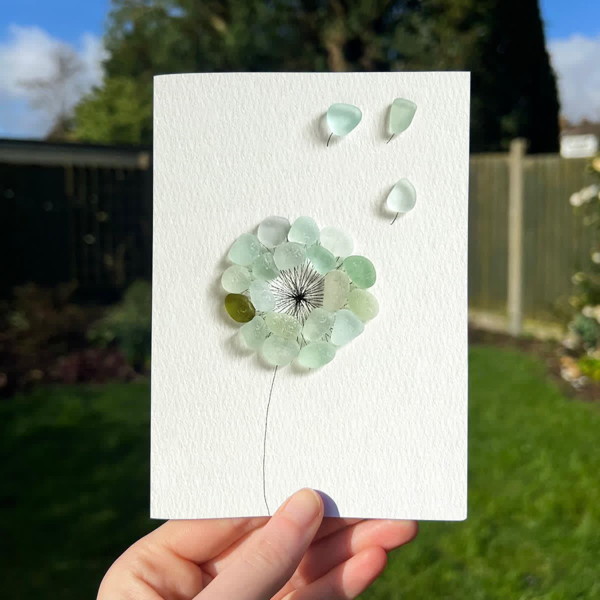 Wishes Take Flight Dandelion Sea Glass Framed Art - Seaglass Card - 8" X 6" - image 1