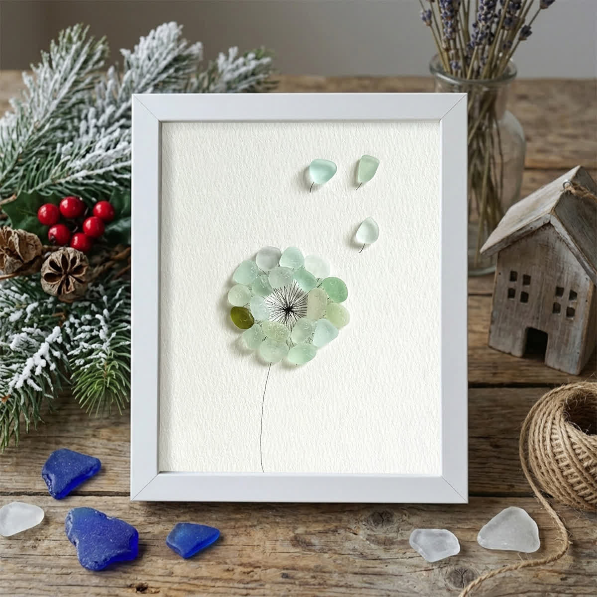 Wishes Take Flight Dandelion Sea Glass Framed Art - White - 8" X 6" - image 9
