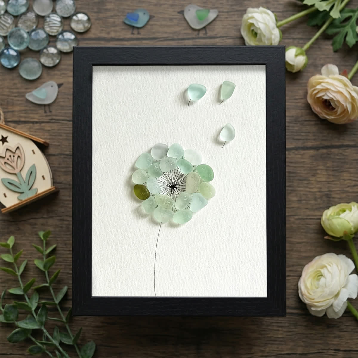 Wishes Take Flight Dandelion Sea Glass Framed Art - Black - 8" X 6" - image 8