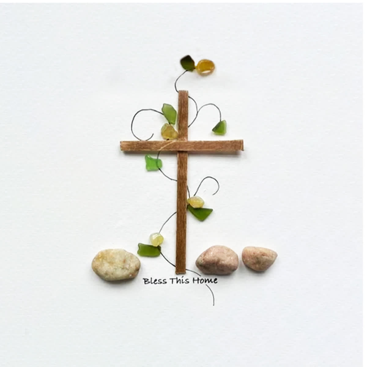 Bless This Home Cross & Vines Sea Glass Framed Art - image 2