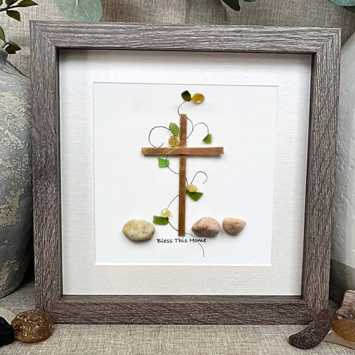 Bless This Home Cross & Vines Sea Glass Framed Art - image 7